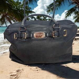 Michael Kors Black Leather Satchel with Gold Hardware